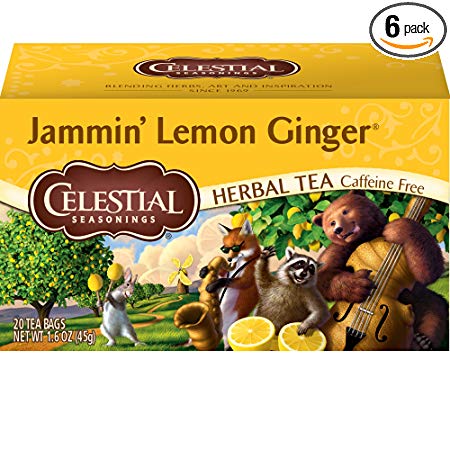 Celestial Seasonings Herbal Tea, Jammin' Lemon Ginger, 20 Count (Pack Of 6)
