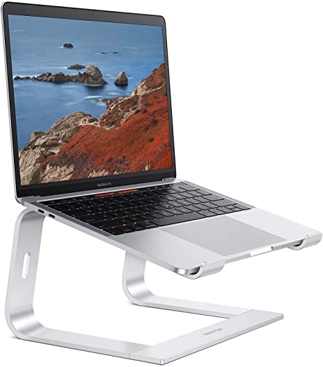 Laptop Stand, OMOTON Laptop Mount, Aluminum Laptop Holder Riser Stand for Desk, Compatible with MacBook Air/Pro, Dell, HP, Lenovo and All Laptops (10-15.6 inch),Silver