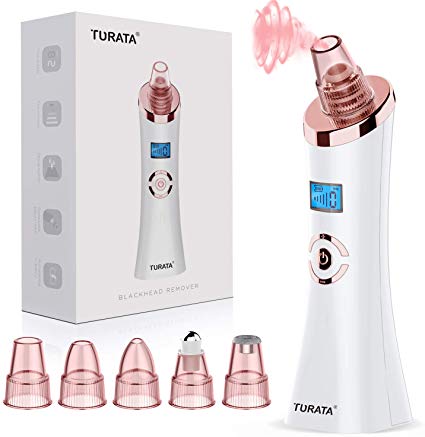 TURATA Blackhead Remover, Pore Cleanser Vacuum Cleaner 5 Replaceable Heads Rechargeable Blackhead Removal Kit (Rose Gold)