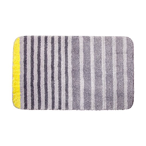Vdomus Modern Striped Bath Rug Non Slip Microfiber Bathroom Rug - 20 by 32 inches (Yellow/Grey Striped)