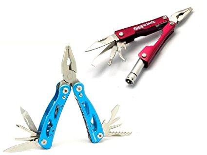 EdgeWorks Premium 2 Pack Pocket MultiTool 12-in-1 (Blue) and Keychain Mini Multi-Tool 8-in-1 (Red), Each Multi Tool has a Variety of Tools; Knife, Multi Pliers, Screwdrivers, Flashlight & More
