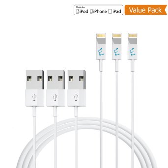 Enther Lightning Cable 3 Pack3 feet1mMFI Certified USB ChargerData Sync Cord for iPhone 66s66s Plus55c5sseiPodsTabletsPower Bank and Charging Station - Manufacturer Warranty