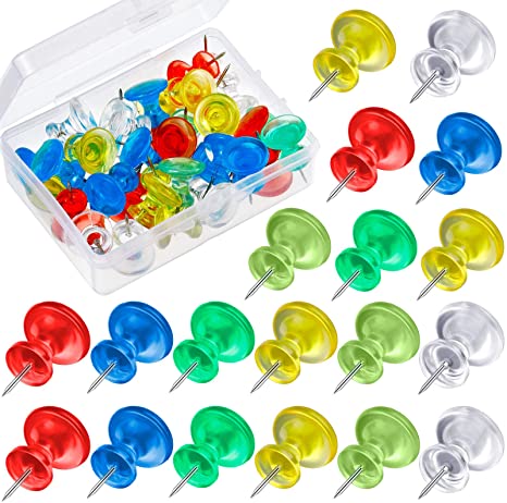 50 Pieces Jumbo Push Pins Giant Pushpins 1 Inch Map Thumb Tacks Plastic Head Push Pins for Cork Boards, Office School Supplies (Assorted Colors)