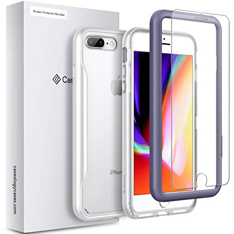 Caseology iPhone 8 Plus Apex Clear Case with Screen Protector and Guide Frame Bundle [Tempered Glass] [Easy Installation] [Thin Slim Clear Design] for iPhone 8 Plus/iPhone 7 Plus - White