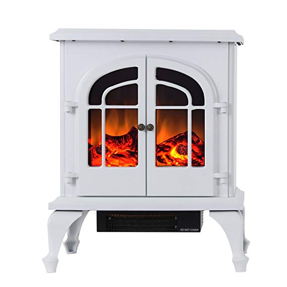 Valuxhome Burbank 24" Compact Free Standing Electric Fireplace Heater, 750W/1500W, White
