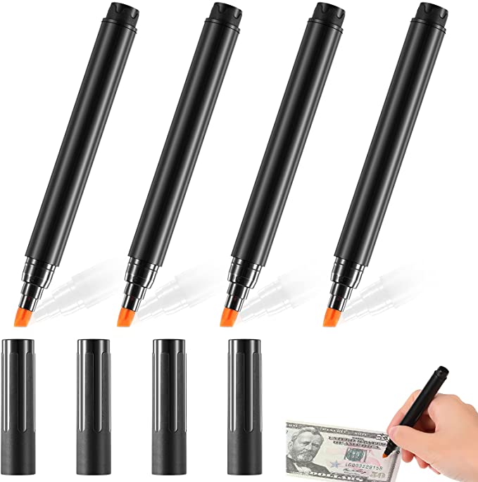 Counterfeit Bill Detector Pen Fake Bill Detector Pen Pen Money Checker Device Currency Detector Pen for Check Fake Bills, Counterfeit Cash Detection Cash Currency Note (4 Pieces)