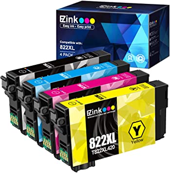 E-Z Ink(TM) Remanufactured Ink Cartridge Replacement for Epson 822 822XL T822 High Yield to use with EPSON Workforce Pro WF-3820 WF-4820 WF-4830 WF-4834 (1 Black, 1 Cyan, 1 Magenta, 1 Yellow)