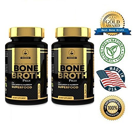 Bone Broth Protein Powder Superfood Capsules - Organic Dehydrated Grassfed Beef   Chicken Powder Blend Pills - Non-GMO - Great Source of Collagen   Bone Broth Protein (120 Capsules Total)