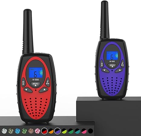 Topsung Walkie Talkies Long Range, M880 FRS Two Way Radio for Adults with Mic LCD Screen/Durable Wakie-Talkies with Noise Cancelling for Men Women Outdoor Adventures Cruise Ship (Red and Violet)