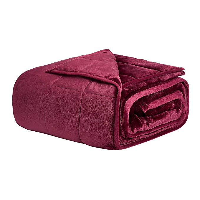 NEWSHONE Weighted Blanket 15 lbs for Adults - Queen/King size  60''x80'' -  Fuzzy Flannel Fleece Material with  Glass Beads  (Fuchsia )