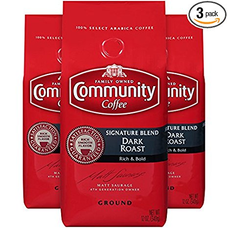 Community Coffee Premium Ground Coffee, Signature Blend, Dark Roast, 12 oz., (Pack of 3)