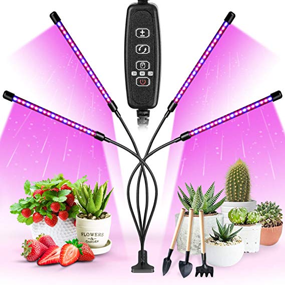 Garpsen Plant Grow Light for Indoor Plants, Upgraded Version 4 Head 80 LED Full Spectrum Grow Lamp with Timer, 3 Lighting Mode, 10 Dimmable Levels, Professional for Seeding Succulents Herbs