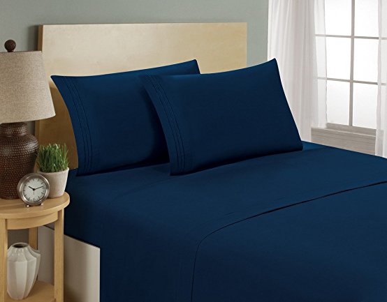 Luxurious Sheets Set 1800 3-Line Collection Brushed Microfiber Deep Pocket Super Soft and Comfortable Hotel Collection Sheets by Bellerose - King, Navy