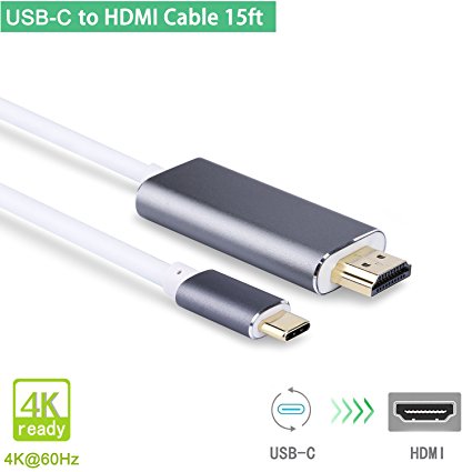USB-C to HDMI Cable 15ft/4.5m(Thunderbolt 3 Compatible, Smolink USB-C HDMI 4K 60Hz Cable for Samsung Galaxy S8/S8 Plus, 2017/2016 MacBook Pro, 2015 Macbook