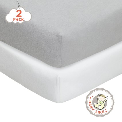 TillYou 2 Pack Fitted Crib Sheet-100% Woven Cotton Flannel(Breathable and Soft), Fit Standard Crib Mattress--White & Grey