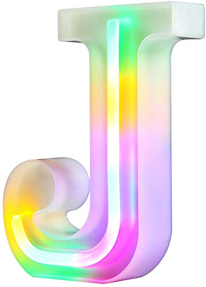 WARMTHOU Neon Letter Lights 26 Alphabet Letter Bar Sign Letter Signs for Wedding Christmas Birthday Partty Supplies,USB/Battery Powered Light Up Letters for Home Decoration-Colourful J