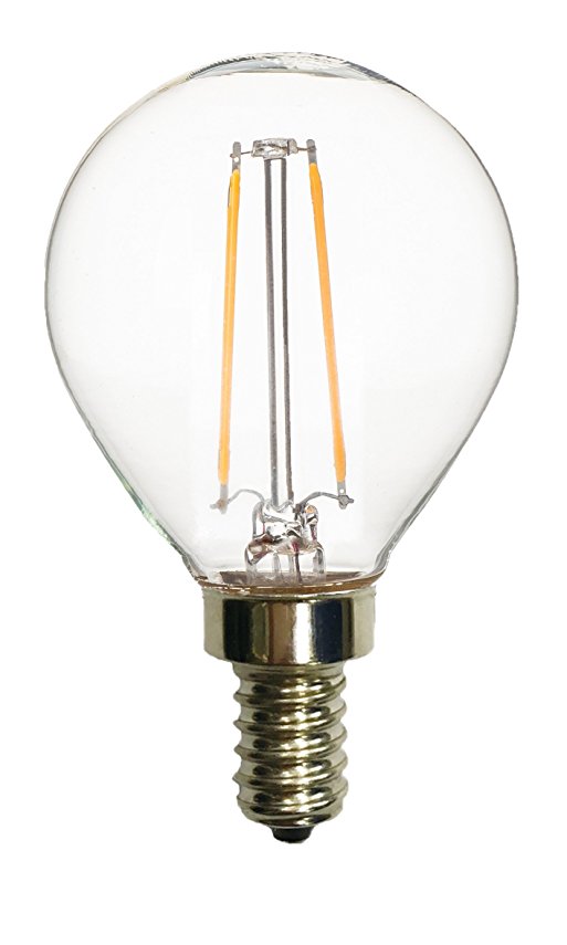 LED2020 LED G15.5 Globe Filament Light Bulb, 120VAC, Soft White (2700K), 2W to Replace 30W Incandescent Bulbs, E12 Base, Dimmable, Clear Bulb, UL Certified, 5PACK
