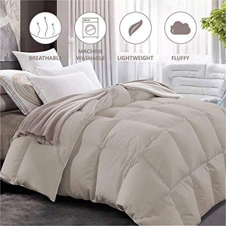 Maple Down Comforter Queen Size Duvet Insert, Down Alternative Comforter Quilted with Corner Tabs for All Season, Soft & Breathable Brushed Microfiber Machine Washable (Light Brown,90’’ * 90’’)