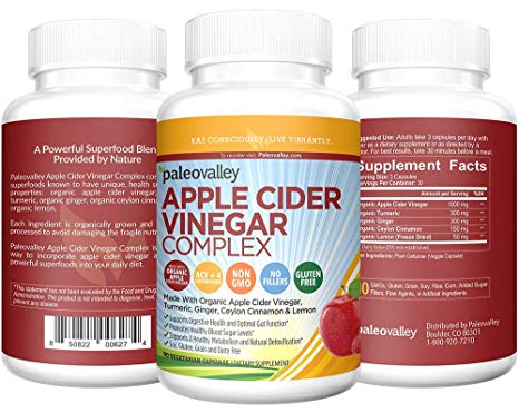 Paleovalley: Apple Cider Vinegar Complex - Digestive Support - 90 Capsules - Organic Ingredients - Help Stabilize Blood Sugar - Promote Weight Loss - Improve Protein Absorption