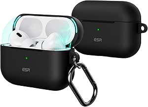 ESR for AirPods Pro 2nd Generation Case (USB-C/Lightning Cable), Compatible with AirPods Pro Case (2023/2022/2019), Magnetic Lid, Full Drop Protection Cover with Carabiner, Cloud Series, Black