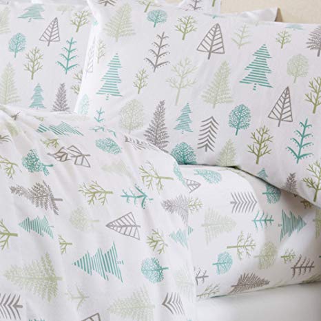 Home Fashion Designs Stratton Collection Extra Soft Printed 100% Turkish Cotton Flannel Sheet Set. Warm, Cozy, Lightweight, Luxury Winter Bed Sheets. (King, Winter Forest)