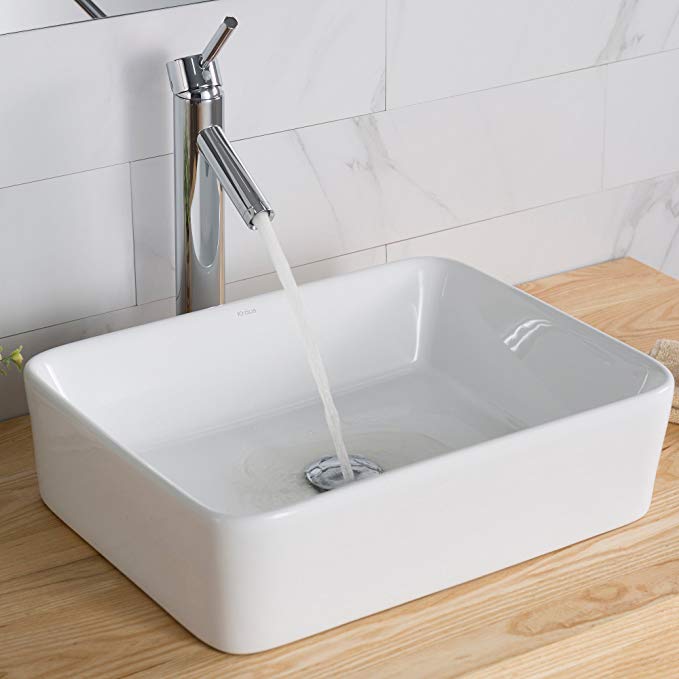 Kraus KCV-121 White Rectangular Ceramic Bathroom Sink