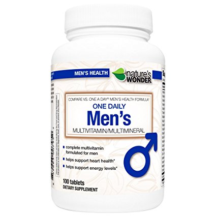 Nature's Wonder One Daily Men's Multivitamin, 100 Count, Compare vs. One A Day® Men's Health Formula