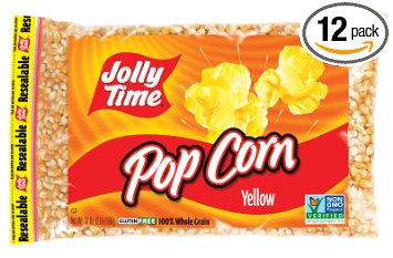 Jolly Time Yellow Popcorn Kernels - Gluten Free Stovetop Popping Corn, 2 lb. Bags (Pack of 12)