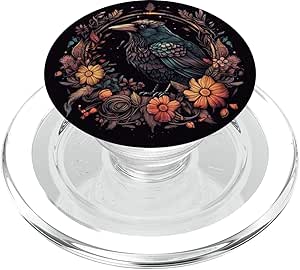 Crow Boho Flowers Graphic PopSockets PopGrip for MagSafe