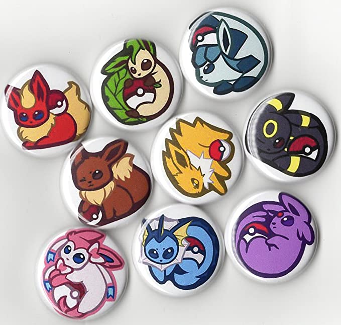 Pokemon Eeveelution Buttons Set - 9 Piece 1" inch Pin Back - Umbreon Esepon Sylveon Jolteon Glaceon