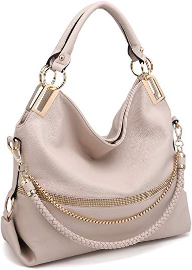 Dasein Women Classic Large Hobo Bag Rhinestone Chain Shoulder Bag Top Handle Purse