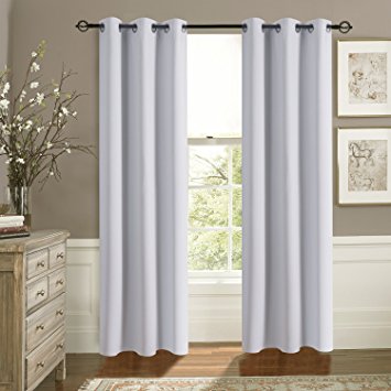 Thermal Room Darkening Draperies Curtains - Aquazolax Thermal Insulated Grommet Blackout Curtain Panels for Bedroom, 2 Panels Set, W42 x L72 -Inch, Greyish White