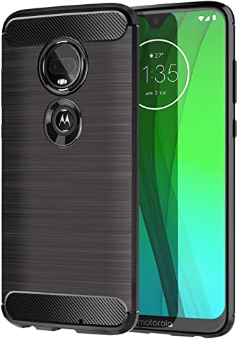 MoKo Compatible with Moto G7 Case/Moto G7 Plus Case, Flexible TPU Bumper Slim Fit Case Carbon Fiber Design Lightweight Shockproof Back Cover Fit with Motorola Moto G7 / Moto G7 Plus - Black