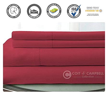 Coit & Campbell Hotel Premium Collection 400 Thread Count 100% Cotton Sateen Sheet Set, Full Size Burgundy