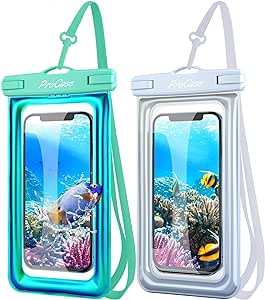 ProCase Floating Waterproof Phone Pouch Up to 7.0", Underwater Case Dry Bag Floatable Cell Phone Pouch for iPhone 15 14 13 Pro Max, Galaxy S24 S23 S22 Ultra, Cruise Beach Essential -2 Pack, WhiteGreen