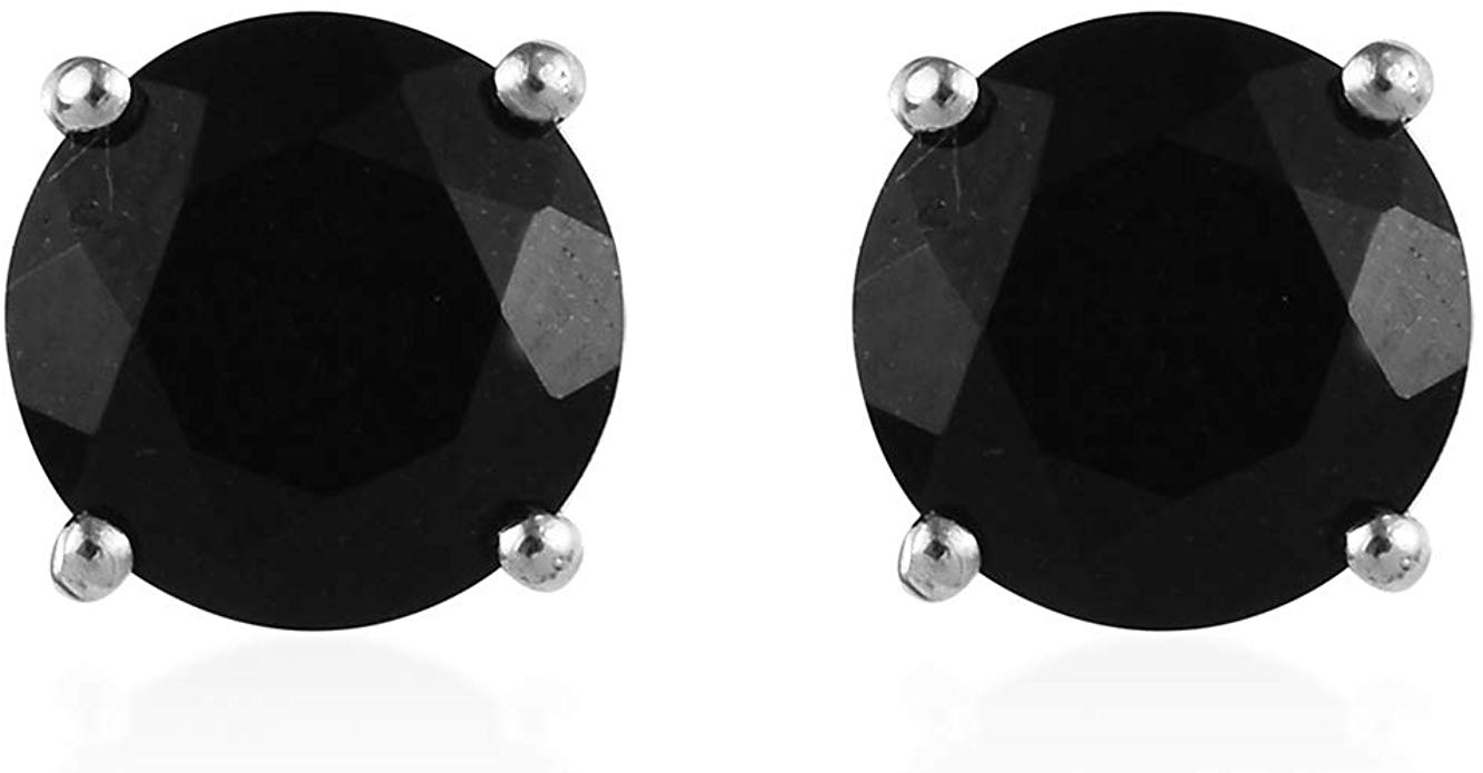 925 Sterling Silver Platinum Plated Round Black Tourmaline Stud Solitaire Earrings for Women Jewelry Gift Ct 3.5