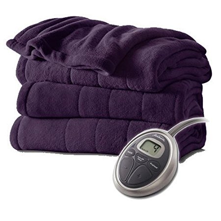 Sunbeam Channeled Velvet Plush Electric Heated Blanket Twin Eggplant