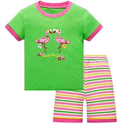 Pajamas for Girls Summer Shorts Kids Clothes Pink Sleepwear Children PJS Set Flamingo 4T