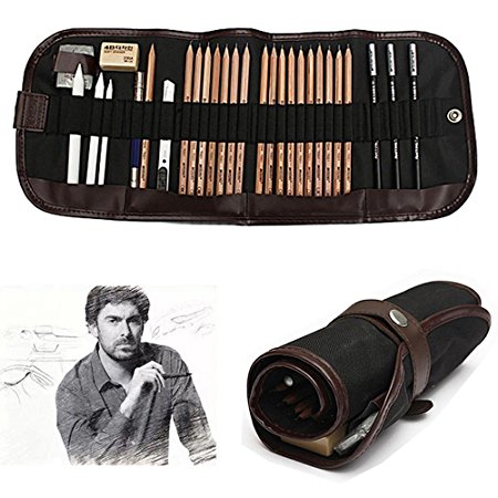 KOBWA Professional 100% Log Anti-breaking Pen Charcoal Sketch Set Portable Multifunction 18 Pieces Pencil Sketch Suit Hot Essential Painting Tool Best Gifts for Drawing Lover Beginner Suitable Art Supply
