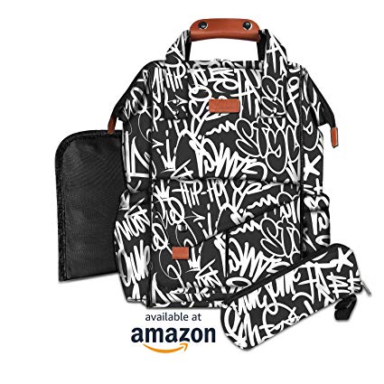 Hiphop diaper bag backpack for men By the physics of hiphop.  Water resistant, carry on laptop bag with Insulated pockets, USB port & baby wipe dispenser for the mom & dad who love hip hop