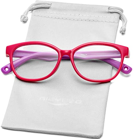 Kids Blue Light Blocking Glasses Silicone Flexible Square Eyeglasses Frame with Glasses Rope, for Children Age 3-10