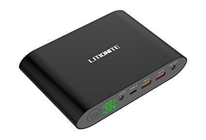 Litionite® Tanker Mini 25000mah Aluminium Power Pack External Battery with Display Led - Portable Charger Dual Usb Quick Charge 3A   Usb Type-C   DC output with connectors included. Universal Power Bank transportable by Airplane and compatible for Laptop, Notebook, Macbook, Smartphone and Tablet