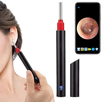 Ear Wax Remover,Wireless Otoscope Earwax Removal Tool 1080P HD WiFi Ear Endoscope with LED Disinfection Light,3.5mm Visual Ear Spection Camera Silicone Ear Pick Cleaning Kit for Adults & Kids Black