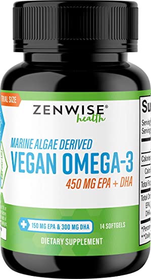 Vegan Omega 3 Supplement - Marine Algal Source of EPA & DHA Fatty Acids - for Joint Support & Immune System - Heart & Skin   Brain Health Booster - Fish Oil Free Formula for Men & Women - 14 Softgels