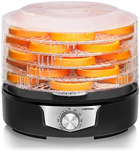 Chefman 5 Food Dehydrator 11.4-Inch Transparent Trays, Adjustable Temperature Control, Create Dried Snacks For The Family, Prepare Fruits, Jerky, Vegetables, Meats, & Herbs