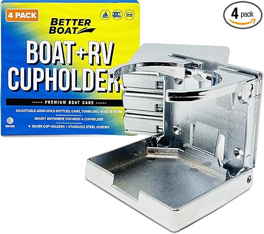 Boat Cup Holder Set of 4 Folding Boat Cup Holders for Drinks Wall Cup Holder for Boat & RV Cup Holder Motorhome Wall Mount Marine Grade Mountable Drink Holder Silver