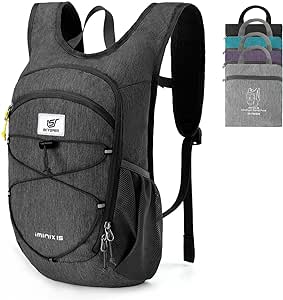 SKYSPER 15L Foldable Hiking Backpack Lightweight Packable Travel Daypack with Chest Strap Small Outdoor Folding Back Pack Collapsible Bag for Women Men (Black)