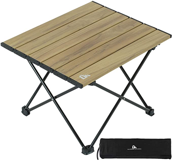 iClimb Ultralight Compact Camping Folding Table with Carry Bag, Two Size (Nature - S)