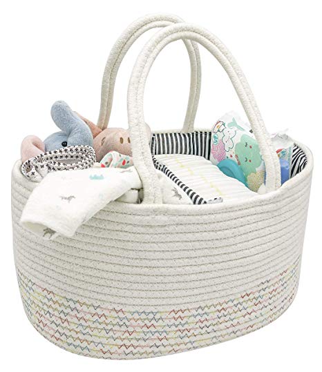 LifeSmiles Baby Diaper Caddy Organizer - Cotton Rope Basket, Baby Basket for Baby Shower Gifts, Baby Registry Essentials