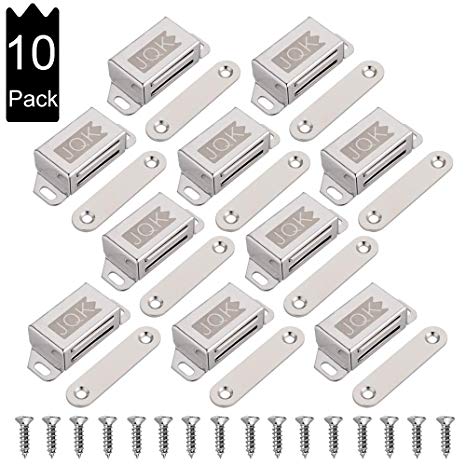 JQK Magnetic Cabinet Door Catch, Stainless Steel Closet Catches 10 Pack with Strong Magnetic, Furniture Latch 20 lbs, CC101-P10